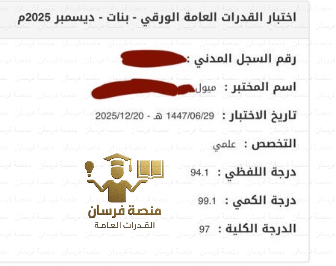 نتيجة اختبار القدرات الرسمية — الدرجة الكلية 97