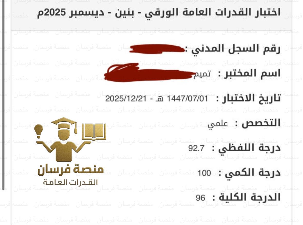 نتيجة قياس الرسمية — الدرجة الكلية 96