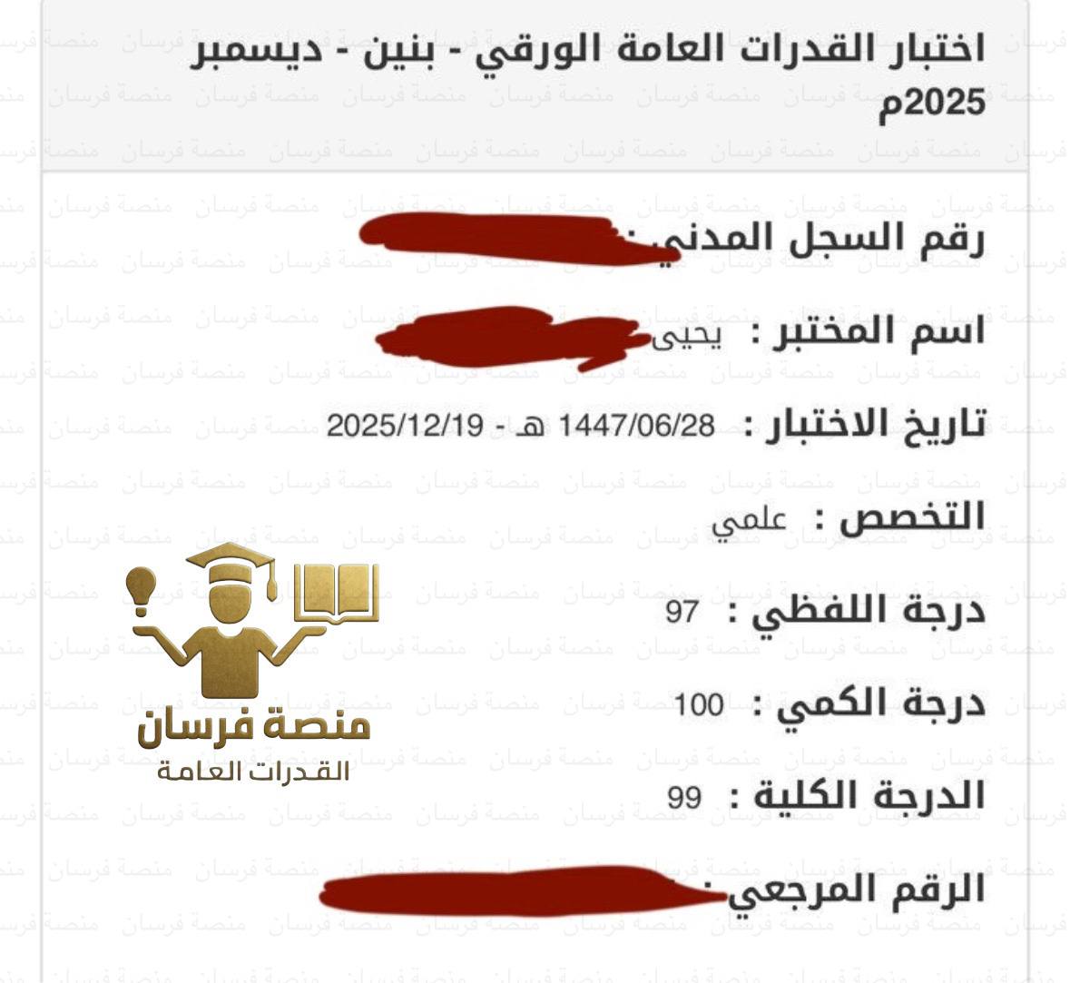 نتيجة قياس الرسمية — الدرجة الكلية 99