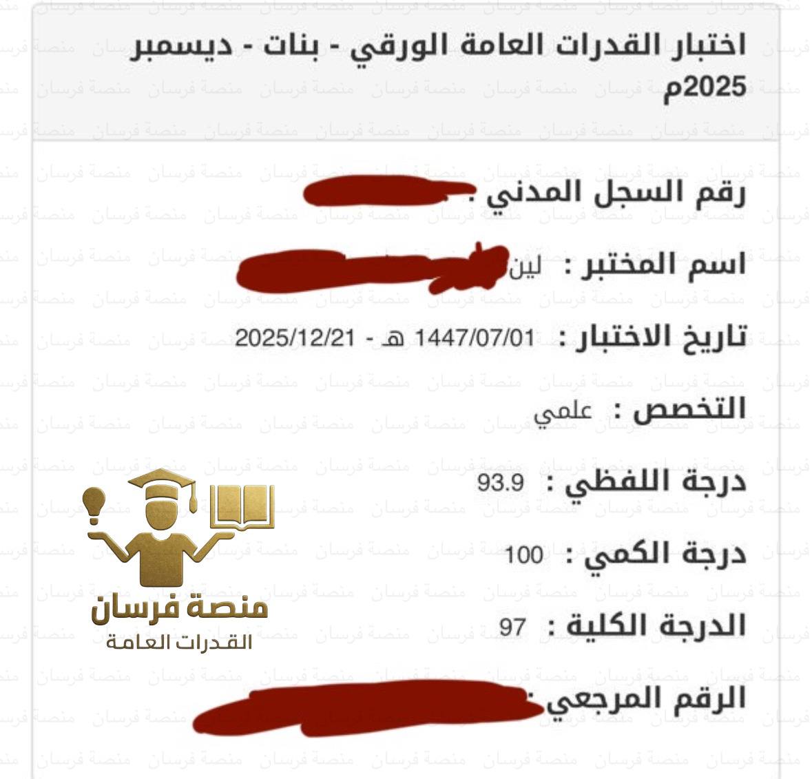 نتيجة قياس الرسمية — الدرجة الكلية 97